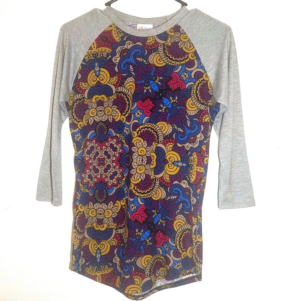 5$25 Multicolor Boho Raglan Abstract Print Lularoe Baseball t-shirt size XXS